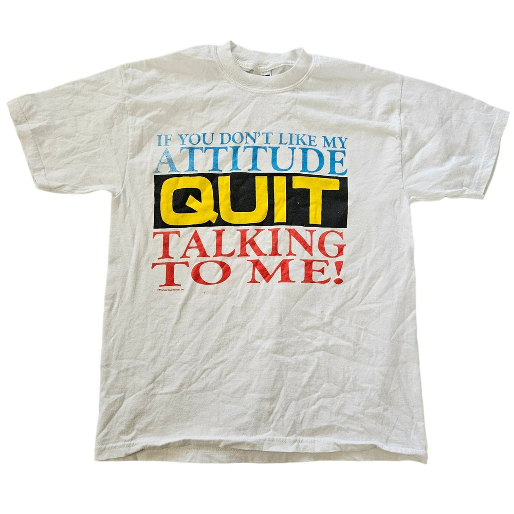 Vintage 90s White Graphic T-Shirt 100% Cotton Size Medium Short Sleeve